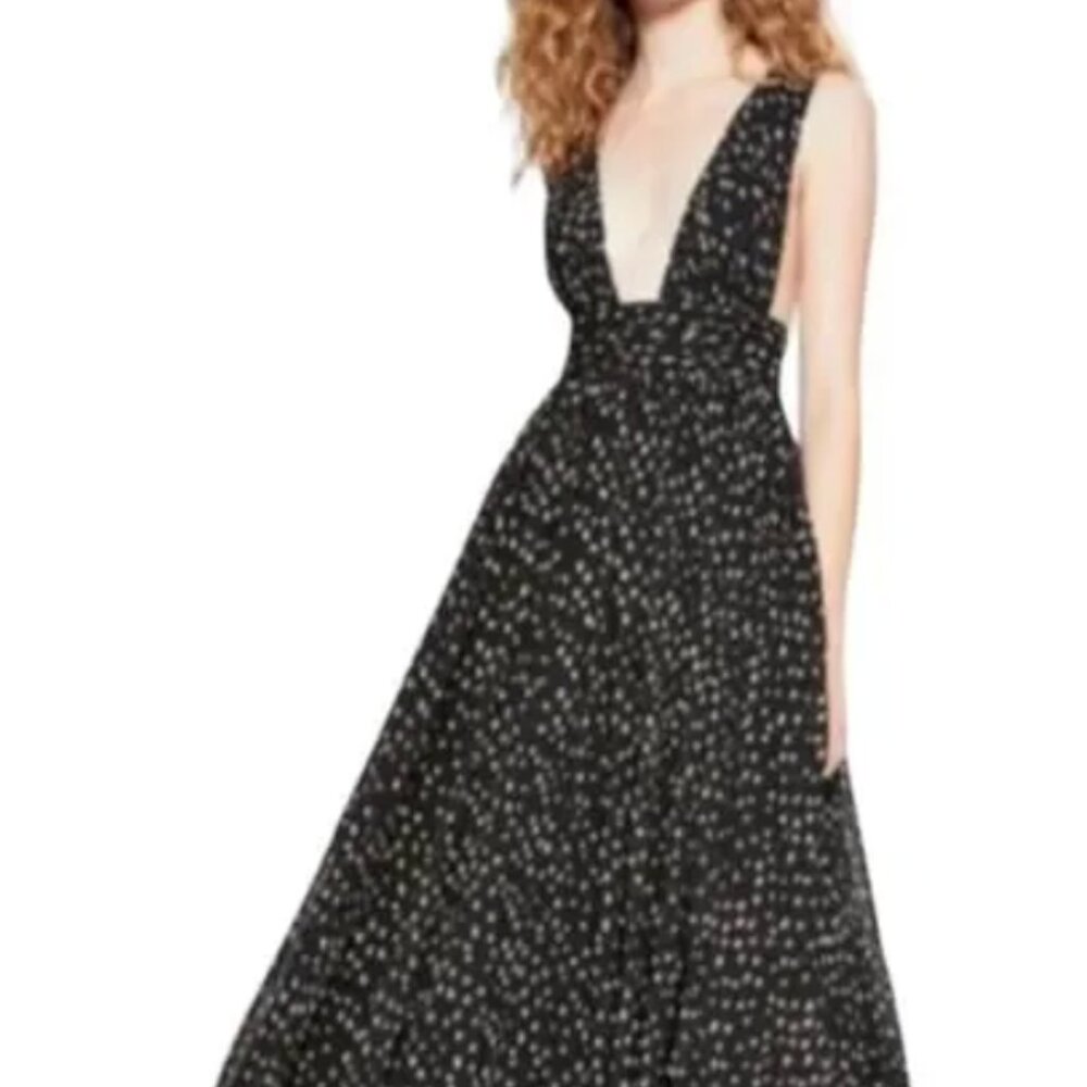 Free People x Fame & Partners Valeria Maxi Dress, Black with Cream Spots Size 6